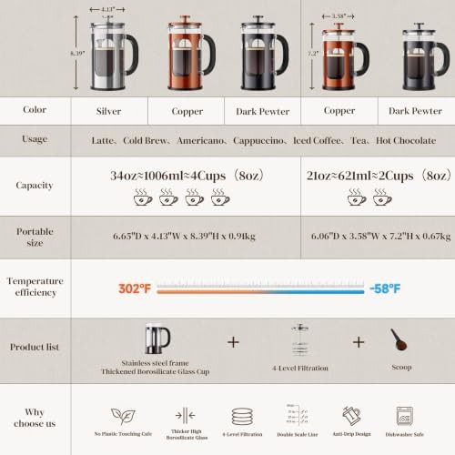 Veken stainless steel 34 oz French press — photo 4