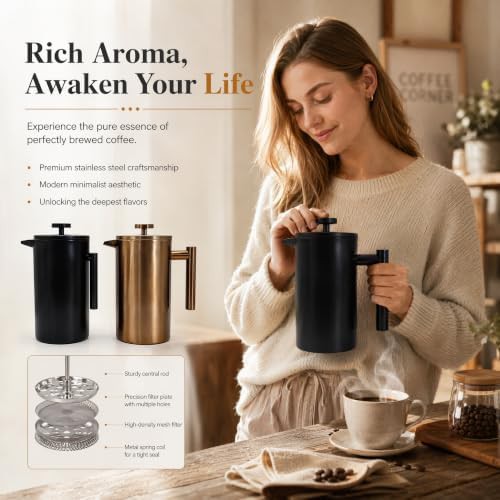 Copper insulated double wall coffee pot with dual filter — photo 5