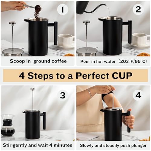 Black stainless steel insulated French press — photo 4
