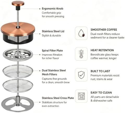 Bronze Stainless Steel and Borosilicate Glass Press — photo 4