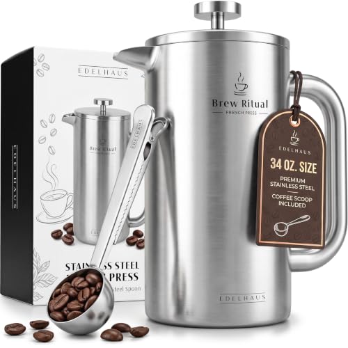 Stainless Steel French Press Coffee Maker - Plastic-Free
